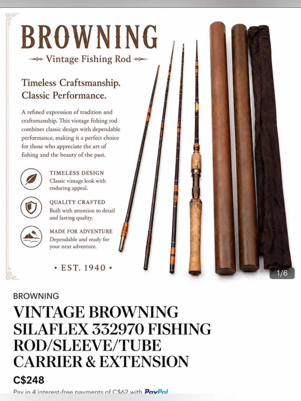 VINTAGE BROWNING SILAFLEX 332970 FISHING ROD/SLEEVE/TUBE CARRIER & EXTENSION